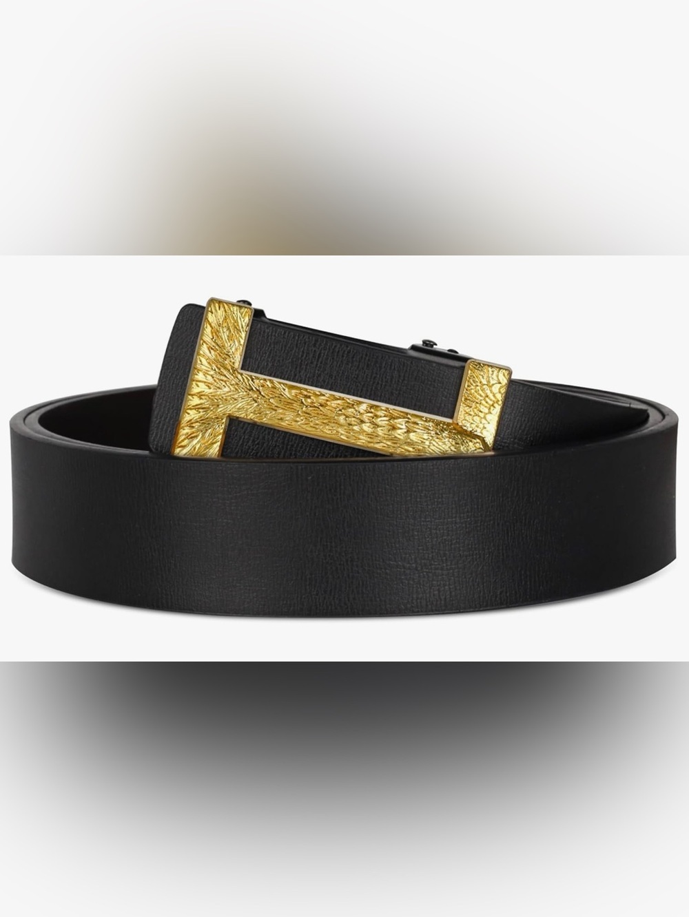 Aurolran Leather Dress Belt Business Automatic Buckle Belt Black & Gold, New